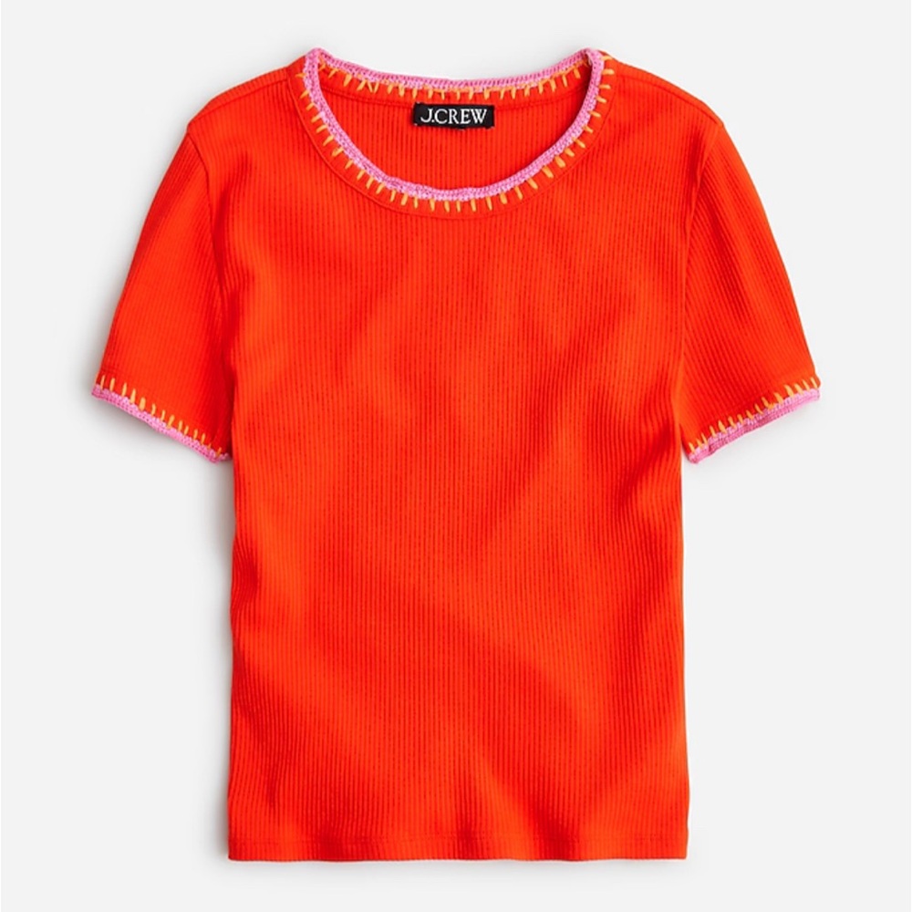 J.Crew Orange Short Sleeve Ribbed Tee with Pink Trim